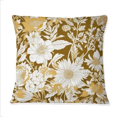 Design Art Floral Gold Glam Blossoming Wild White Roses I - Rose Printed Throw Pillow In White;gold
