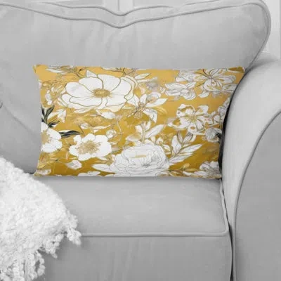 Design Art Floral Gold Glam Blossoming Wild White Roses - Rose Printed Throw Pillow In White;gold