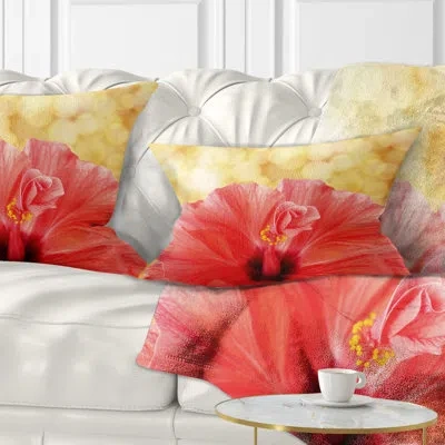 Design Art Floral Hibiscus Flower With Lit Up Background Lumbar Pillow