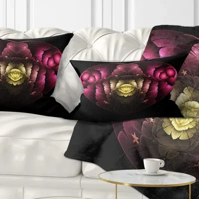 Design Art Floral Isolated Heart Digital Art Fractal Flower Lumbar Pillow