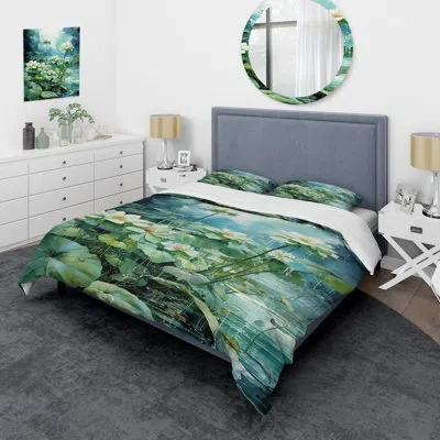 Design Art Floral Jungle Flower Majesty 1 - Jungle Duvet Cover Set In White;green