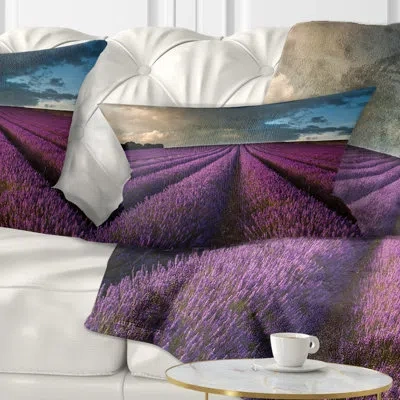 Design Art Floral Lavender Field And Dramatic Sky Lumbar Pillow