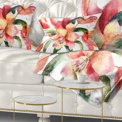 Design Art Floral Lily Flowers Watercolor Illustration Lumbar Pillow
