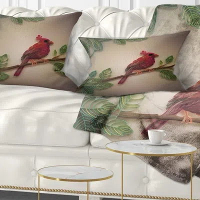 Design Art Floral Paper Quilling Of Cardinal Bird Lumbar Pillow