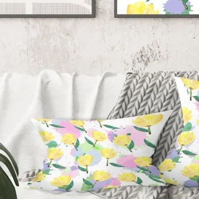 Design Art Floral Pattern With Flowers - Mid-century Modern Printed Throw Pillow