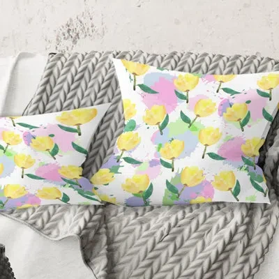 Design Art Floral Pattern With Flowers - Mid-century Modernprinted Throw Pillow In Pink