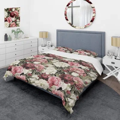 Design Art Floral Peonies - Floral Duvet Cover Set - Microfiber Polyester In Pink