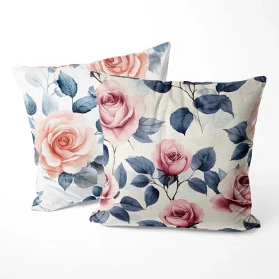 Design Art Floral Printed Throw Pillow - Pastel Rose Garden Teens Pillow In Red;green