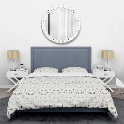 Design Art Floral Retro Botanical Pattern I - Modern Abstract Duvet Cover Set - Microfiber Polyester In Grey,white