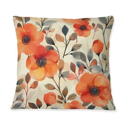 Design Art Floral Retro Harmony I - Floral Retro Throw Pillow In Red;beige