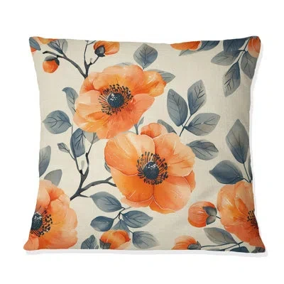 Design Art Floral Retro Harmony Iii - Floral Retro Throw Pillow In Red;beige