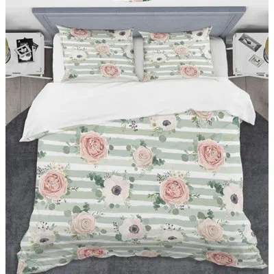 Design Art Floral Retro Ii Mid-century Duvet Cover Set In Blue,green