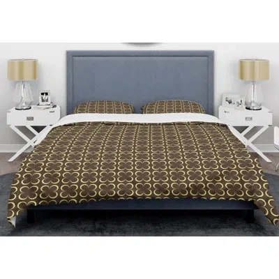 Design Art Floral Retro Ii Mid-century Duvet Cover Set In Gold