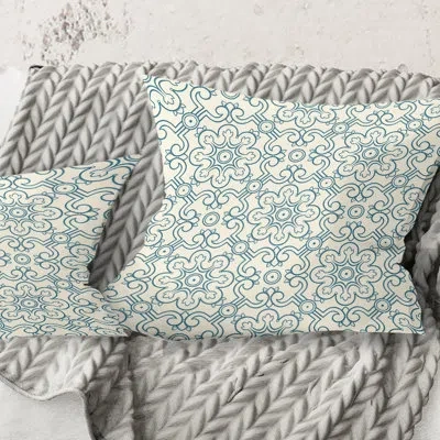 Design Art Floral Retro Pattern Iv - Mid-century Modern Printed Throw Pillow In Blue