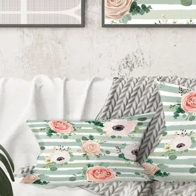 Design Art Floral Retro Pattern V - Mid-century Modernprinted Throw Pillow