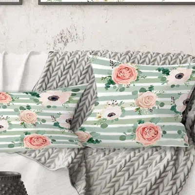 Design Art Floral Retro Pattern V - Mid-century Modernprinted Throw Pillow In Blue