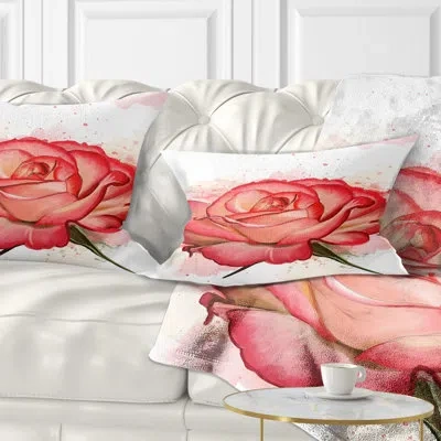Design Art Floral Rose Illustration With Splashes Lumbar Pillow In Red