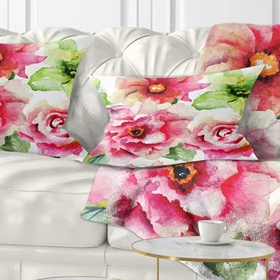 Design Art Floral Roses And Gerber Flowers Watercolor Lumbar Pillow