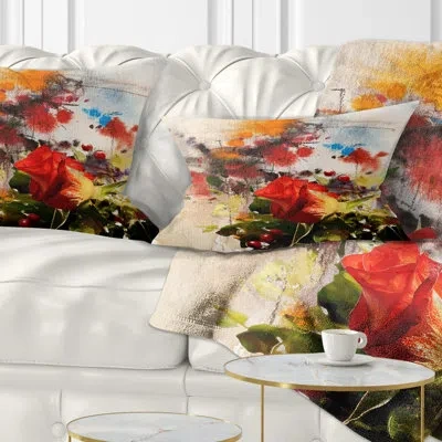 Design Art Floral Roses And Sunny Day Watercolor Lumbar Pillow