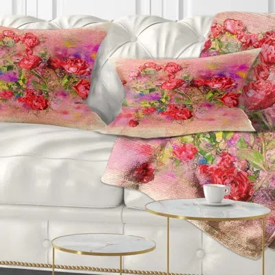 Design Art Floral Roses Pastel Chalk Illustration Lumbar Pillow
