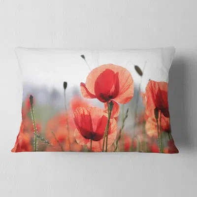 Design Art Floral Soft Poppy Flowers Petals View Lumbar Pillow