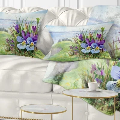 Design Art Floral Spring Violet Flowers On Mountain Lumbar Pillow