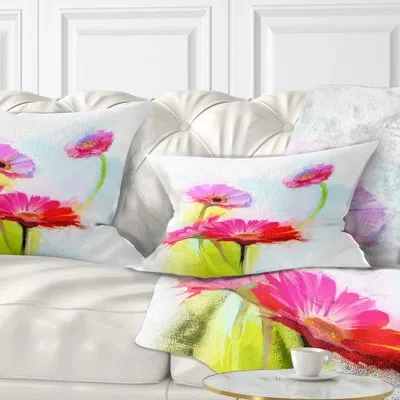 Design Art Floral Still Life Cute Gerbera Flowers Lumbar Pillow