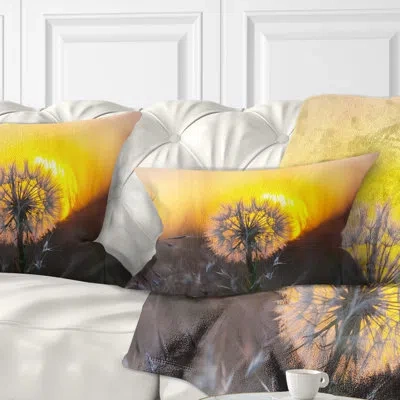 Design Art Floral Stunning Dandelion View At Sunset Lumbar Pillow
