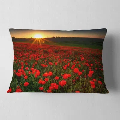 Design Art Floral Sunset Over Garden With Poppies Lumbar Pillow