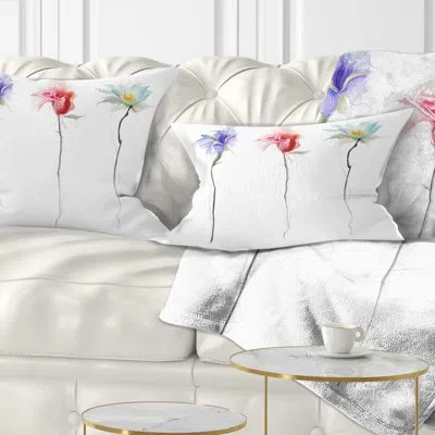 Design Art Floral Three Flowers Pillow In Purple