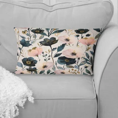 Design Art Floral Throw Pillow In Black;pink