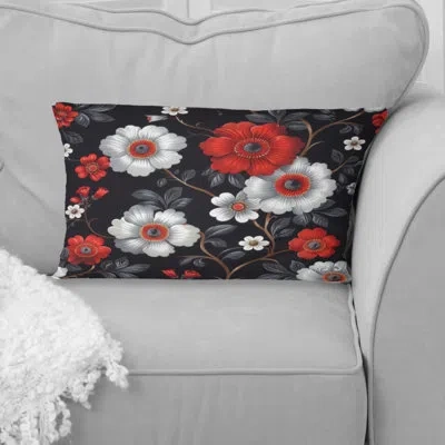 Design Art Floral Throw Pillow In Black;red
