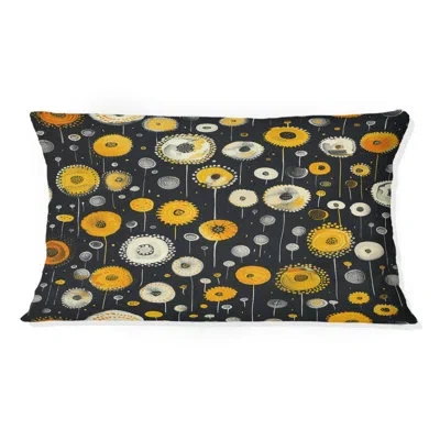 Design Art Floral Throw Pillow In Black;yellow