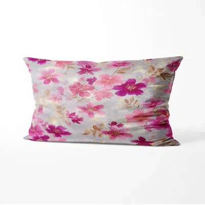 Design Art Floral Throw Pillow - Grey Fuschia Whisper Printed Cushion In Pink;grey