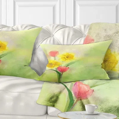 Design Art Floral Tulips And Daffodils In Soft And Blur Lumbar Pillow