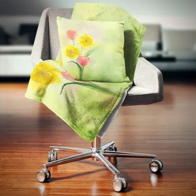 Design Art Floral Tulips And Daffodils In Soft And Blur Pillow In Yellow