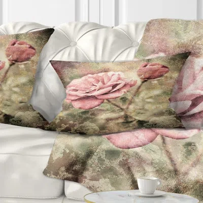Design Art Floral Vintage Roses With Water Drops Lumbar Pillow