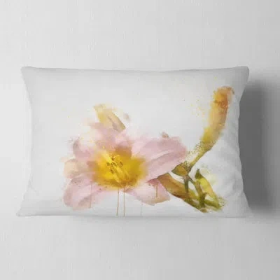 Design Art Floral Watercolor Lily With Color Splashes Lumbar Pillow In Pink