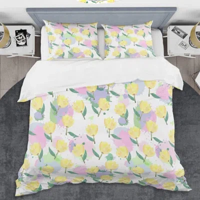 Design Art Floral With Flowers Mid-century Duvet Cover Set In Pink