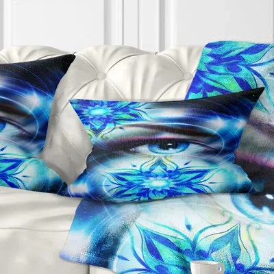 Design Art Floral Woman Eye With Fractal Flowers Lumbar Pillow