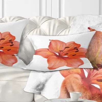 Design Art Flower Beautiful Lily Watercolor Sketch Lumbar Pillow