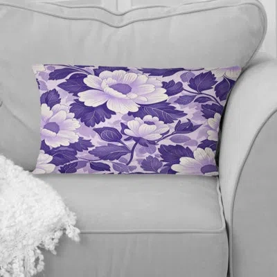 Design Art Flower Charm I - Glam Lumbar Pillow In White;purple