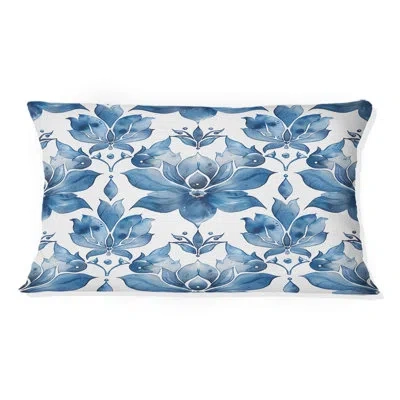 Design Art Flower Gardens - Glam Lumbar Pillow In Blue,white