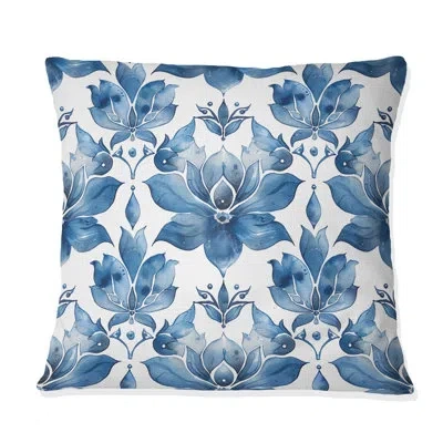 Design Art Flower Gardens - Glam Throw Pillow In Blue,white