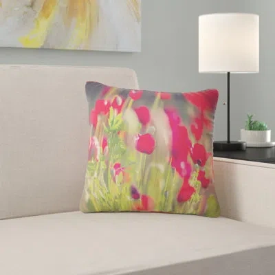 Design Art Flower Poppies On Background Pillow In Green;red