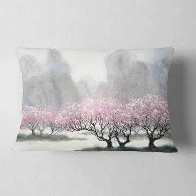Design Art Flowering Trees At Spring - Landscape Printed Throw Pillow In Pink