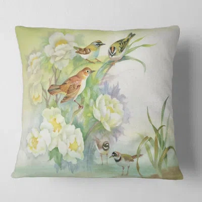 Design Art Flowers And Birds In Rustic Scenery Square Pillow Cover & Insert In Green
