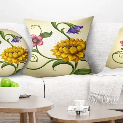 Design Art Flowers And Leaves - Floral Printed Pillow In Blue;black;brown;green;red;yellow