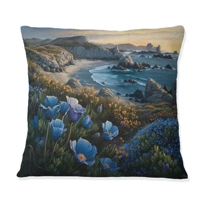 Design Art Flowers By The Coast Ii - Coastal Beach Printed Throw Pillow In Blue;green