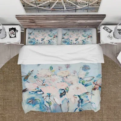 Design Art Flowers Farmhouse Water Painting Farmhouse Duvet Cover Set In Blue